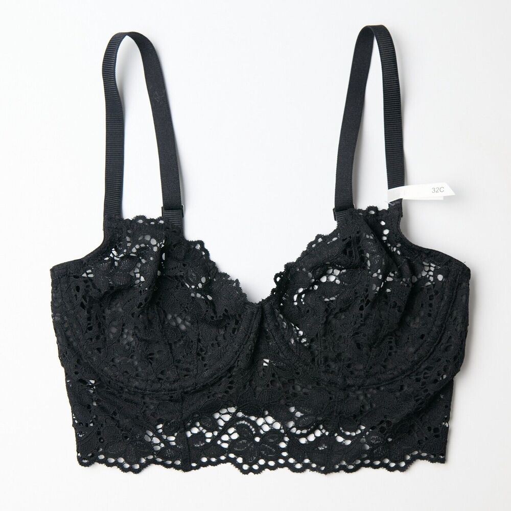 DKNY Classic Lace Longline Demi Bra Women's 32C Black Adjustable Underwire NWT